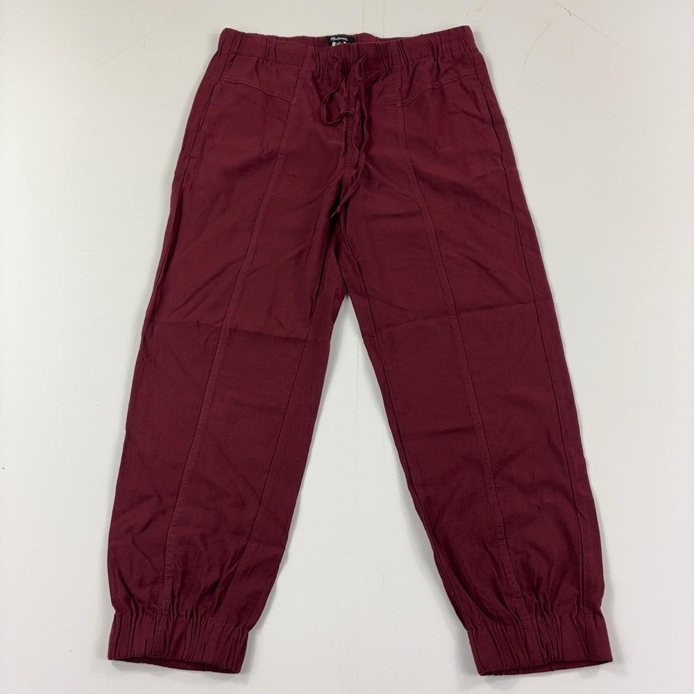 Madewell Pants Womens M Red Twill Relaxed Jogger Elastic Waist Cuffed Pockets